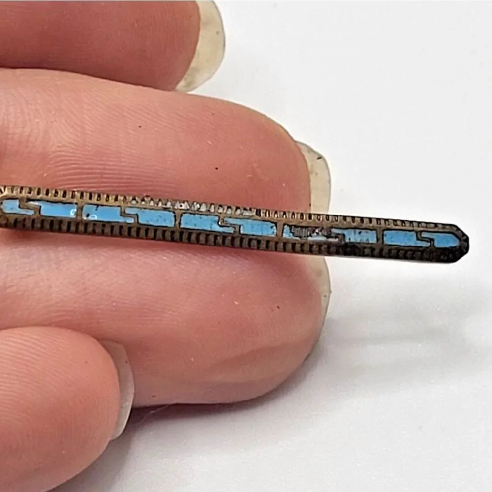 Vintage Copper with Turquoise Enamel Brooch Pin 1.5in